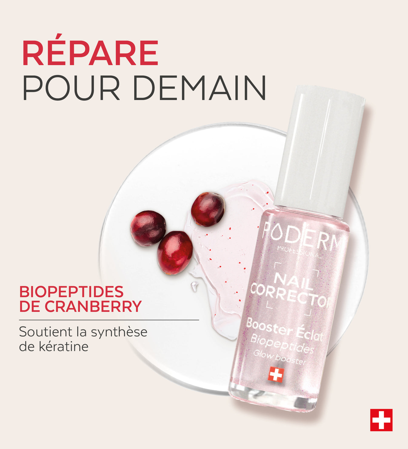 Actif biopeptides du vernis Nail Corrector booster éclat biopeptides Poderm