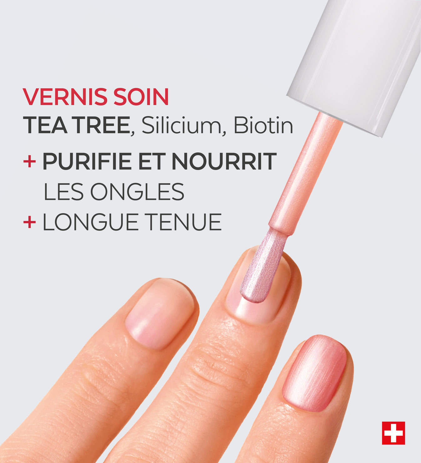 Application du vernis soin Color Care Poderm tea tree silicium biotine