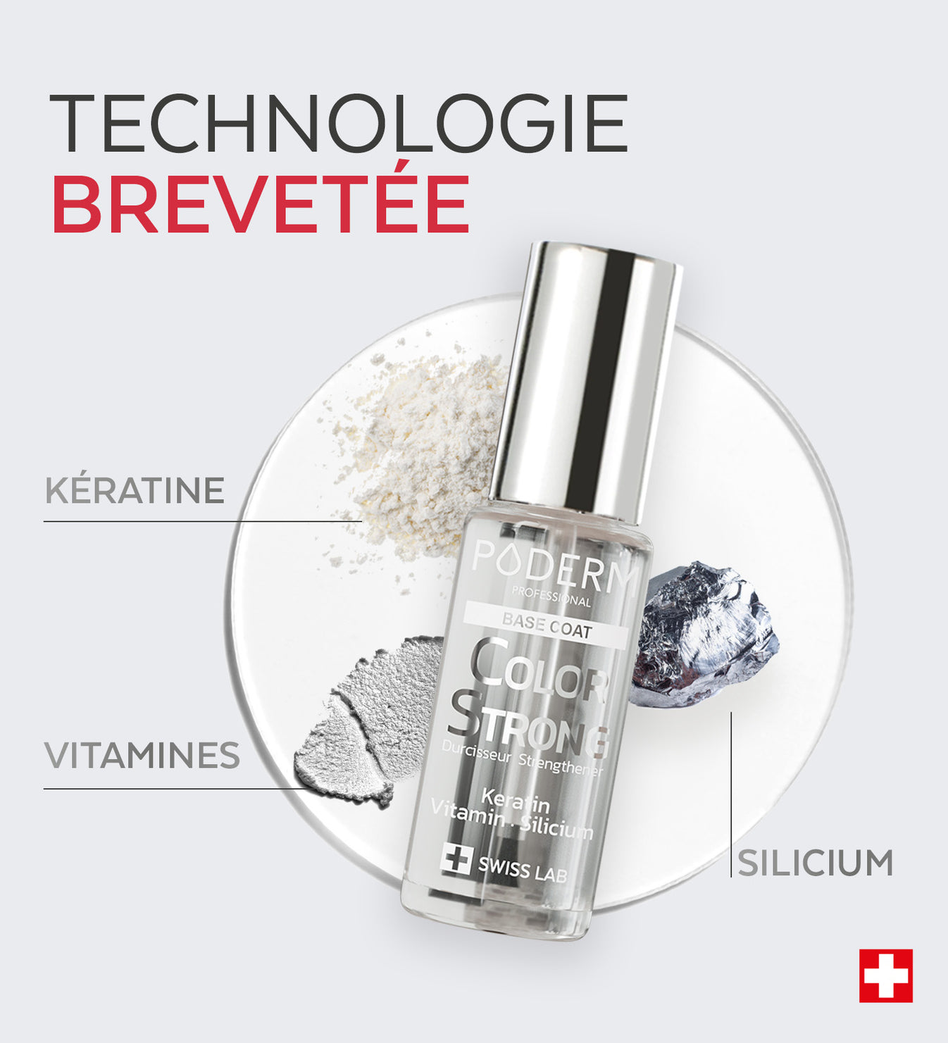 Technologie brevetée de la base coat Color Strong Poderm kératine
