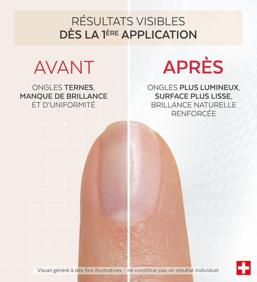 Résultats avant après du vernis Nail Corrector illuminateur minéral Poderm dès la 1ère application