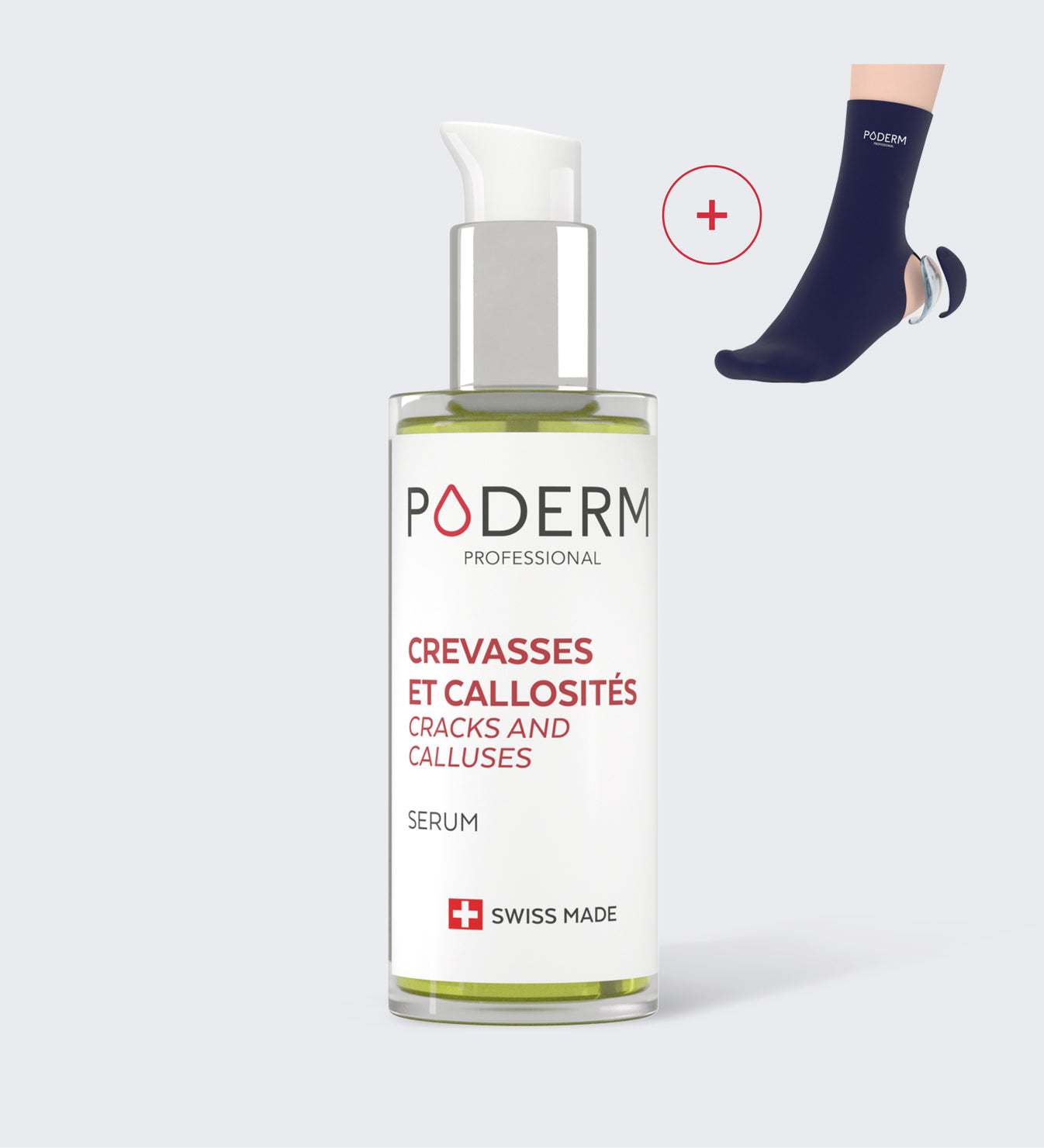 Sérum crevasses et callosités Poderm flacon avec chaussettes confort offertes