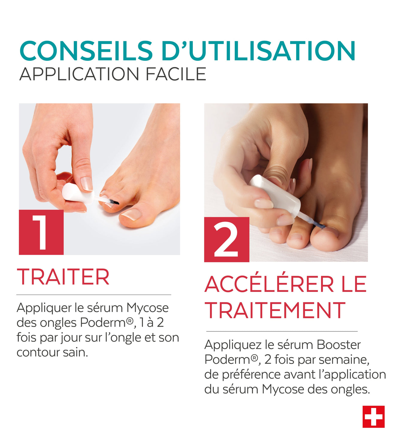 Mode d'emploi du duo purifiant booster mycose Poderm application combinée