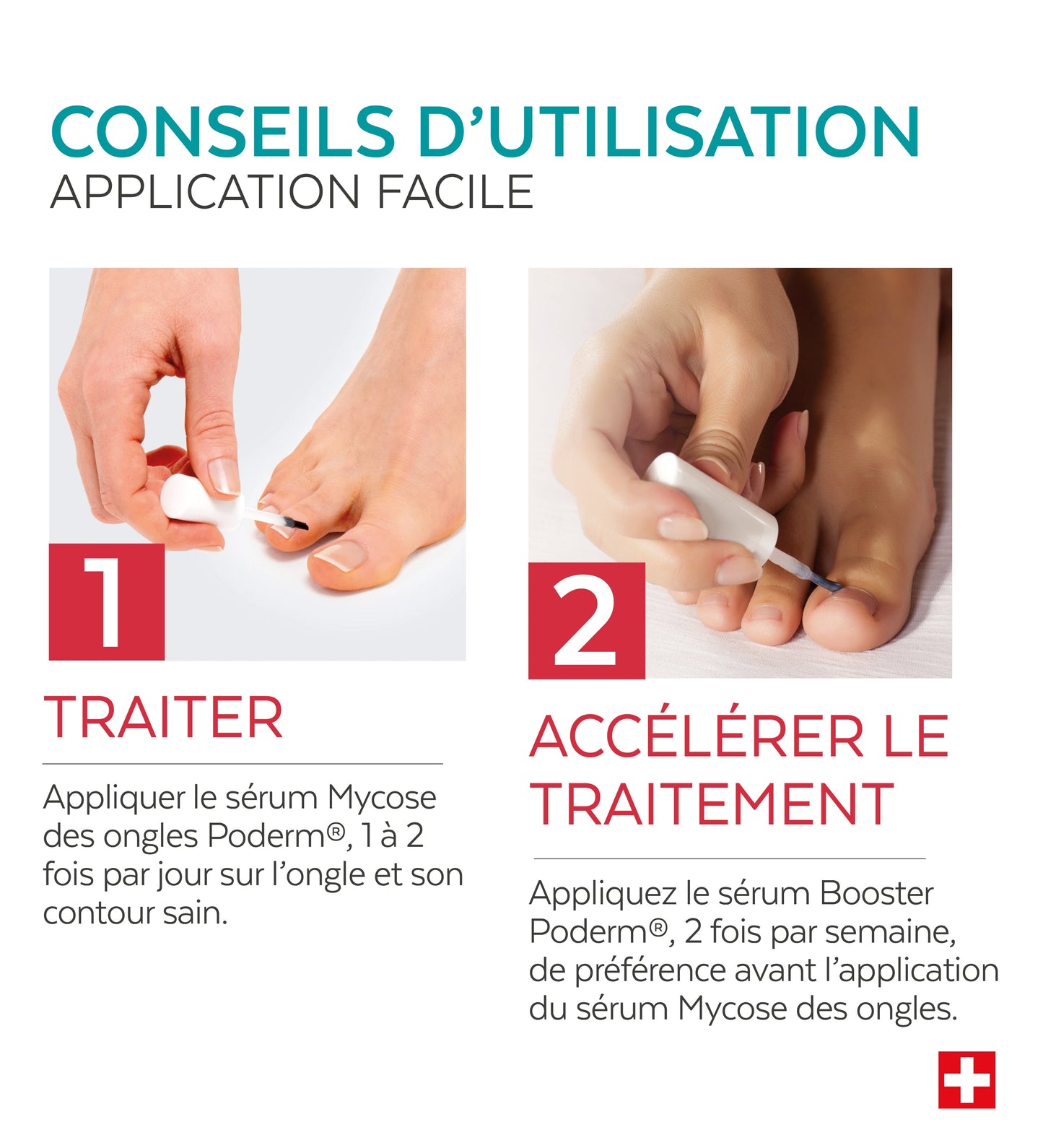 Mode d'emploi du duo purifiant booster mycose Poderm application combinée