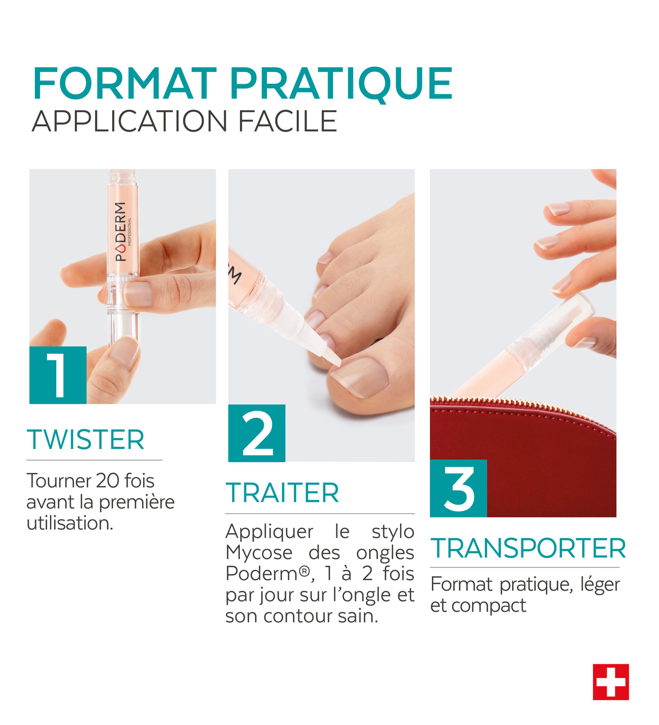 Mode d'emploi du stylo mycose des ongles Poderm application facile