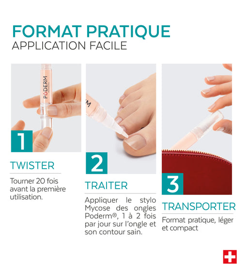 Mode d'emploi du stylo mycose des ongles Poderm application facile