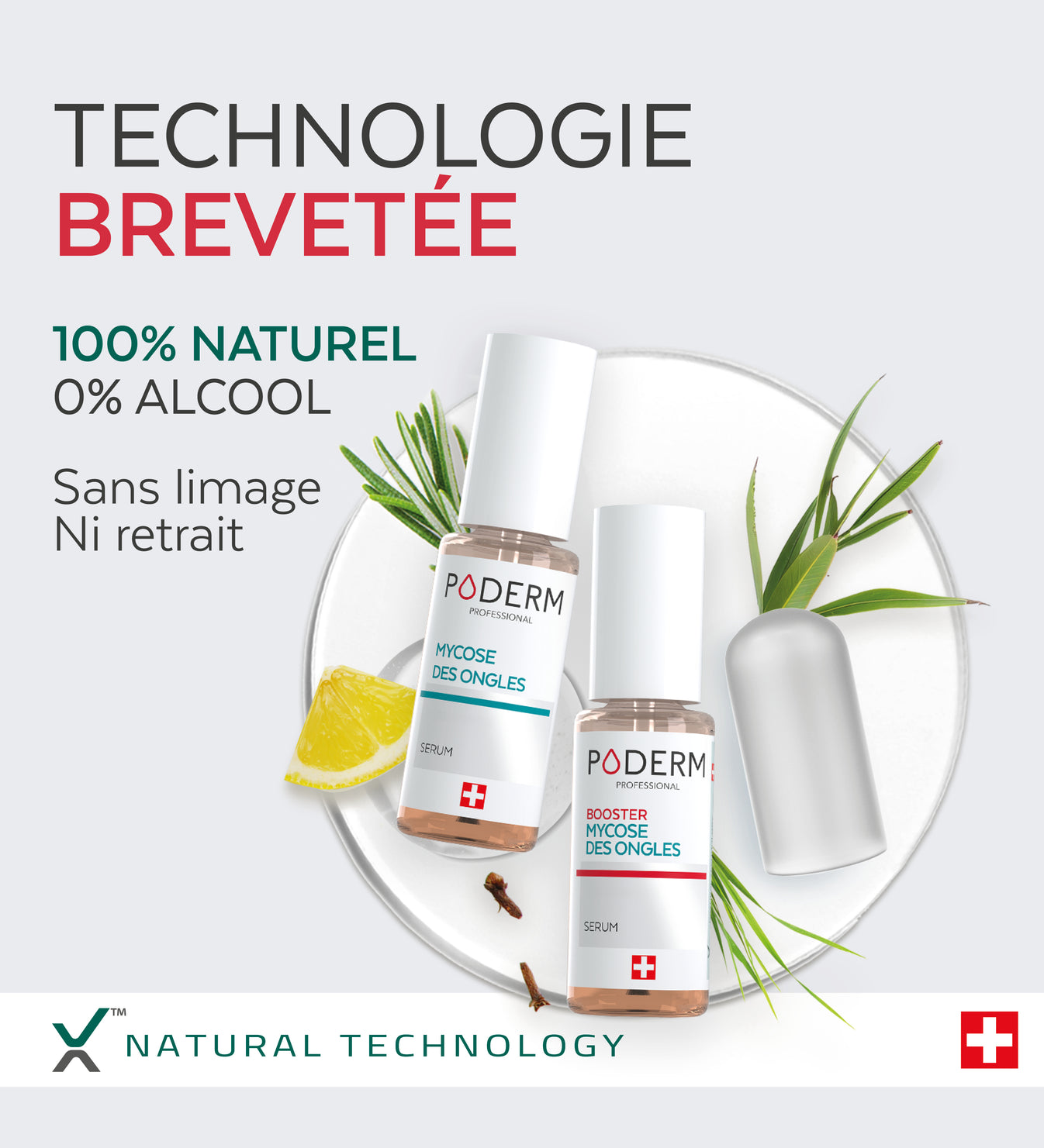 Technologie brevetée Mimetix 100% naturelle du trio mycose Poderm