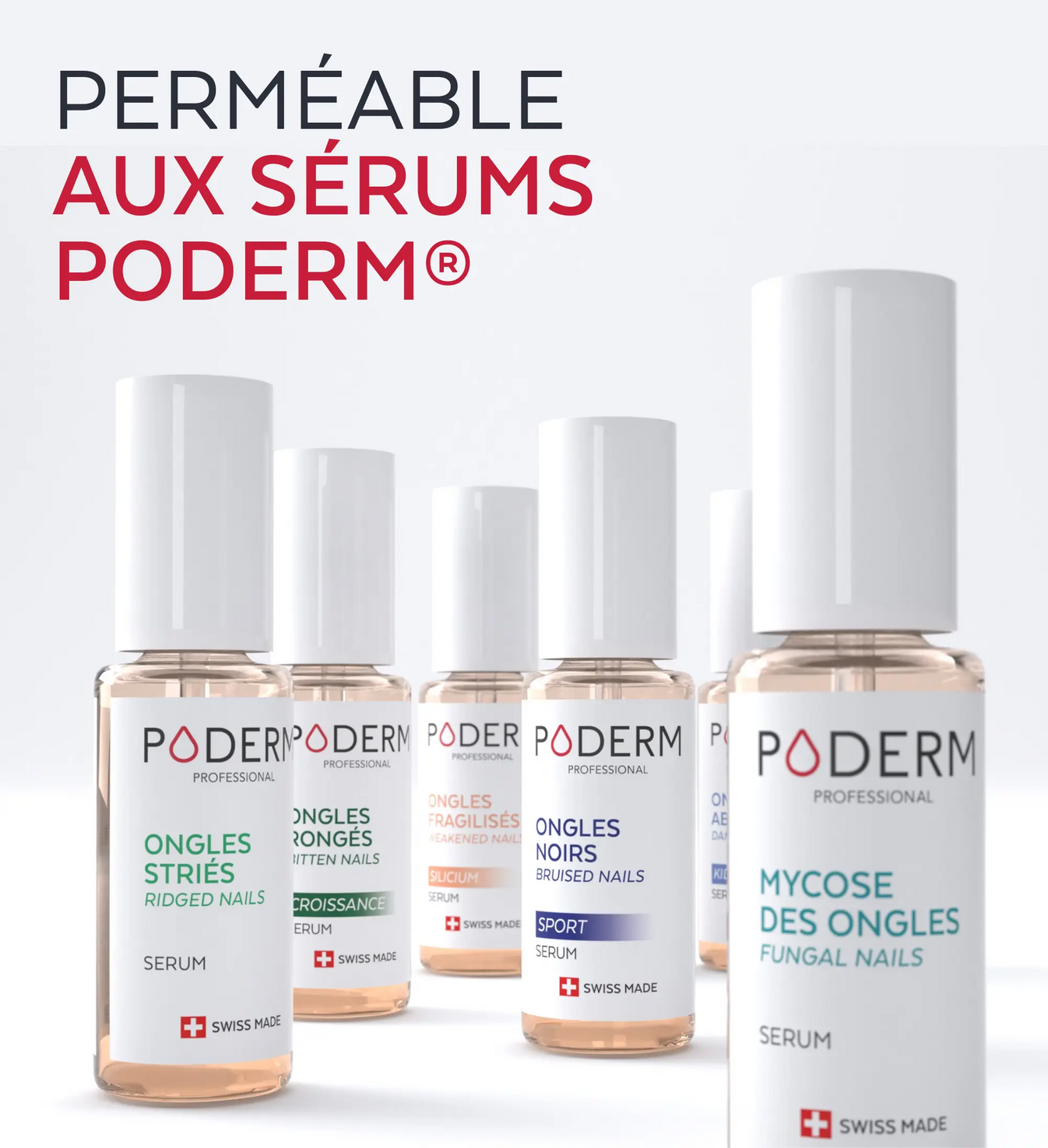Gamme de sérums Poderm perméables sous le pack french manucure