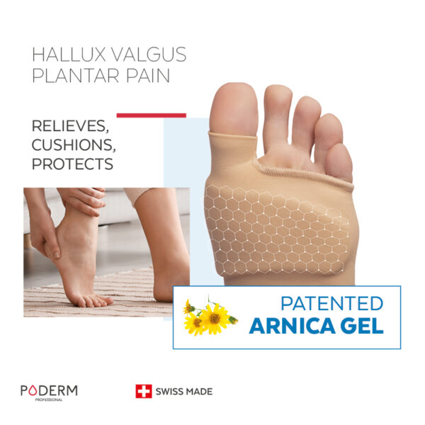 Poderm protection for plantar pain and hallux valgus with Arnica